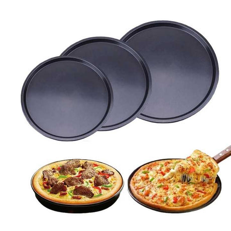 3Piece NonStick Pizza Pan Set | Carbon Steel | 24cm, 26cm, 28cm | Durable & Easy Handling- Furaha Finds Kenya