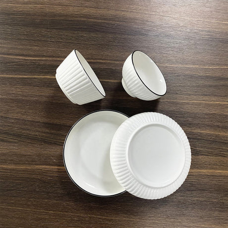 High Quality White Ceramic Embossed 18 pcs Japanese Dinner Set | Includes 6 Plates, 6 Cups, and 6 Bowls- Furaha Finds Kenya