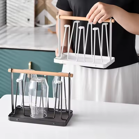Luxury Iron Cup/Glass Holder Rack | 6 Hangers, Corrosion Resistant- Furaha Finds Kenya