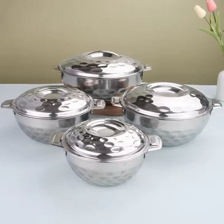 Stainless Steel Insulated Hotpot | 4pcs Set, Sizes 1000/1500/2500/3500, Durable Food Warmer- Furaha Finds Kenya