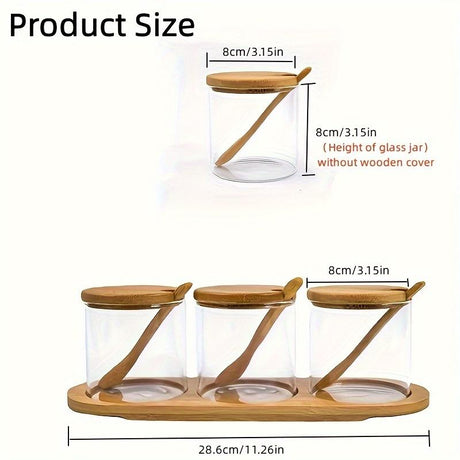 3 Piece Glass Spice Organizer Set with Bamboo Lids- Furaha Finds Kenya