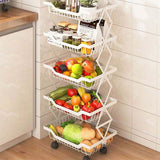 Foldable 4 Tier Storage Rack | Movable Multi-Layer Kitchen Vegetable/Fruit Shelf | Carbon Steel Rust-Proof Trolley | 35x25x75cm- Furaha Finds Kenya