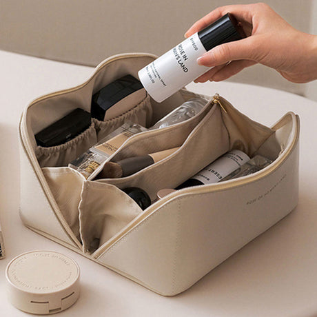 Large Women’s PU Leather Cosmetic Bag | Portable Makeup & Toiletries Organizer
