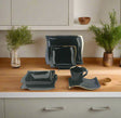 Furaha Finds 36-Piece Rectangular Shaped Dinner Set in black with elegant gold accents