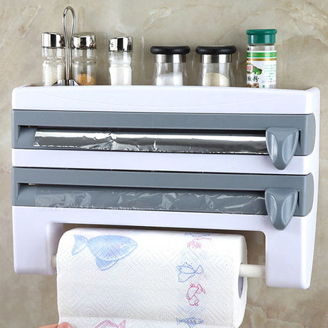 Wall Mount Triple Paper Dispenser for Plastic Wrap & Foil | BPA Free Kitchen Organizer | Available in Grey, Brown, Blue- Furaha Finds Kenya