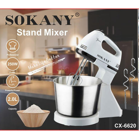 Sokany Cordless Dough Kneading Machine | 2L Mini Stand Mixer | Multifunctional Food Mixer with Bowl | Food Processor & Hand Mixer | 250W Power