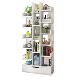 Big Multi purpose Bookshelf | Nordic Style Ladder Bookshelf with Storage Drawer | Bamboo Display Shelf for Living Room & Study Room