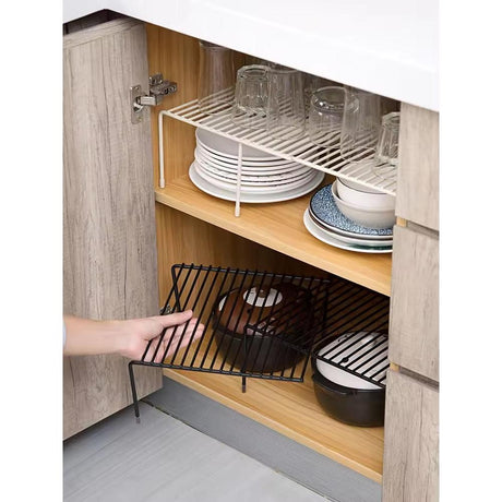 Expandable Metallic Shelf Raiser Retractable Iron Storage Rack (Black/White)