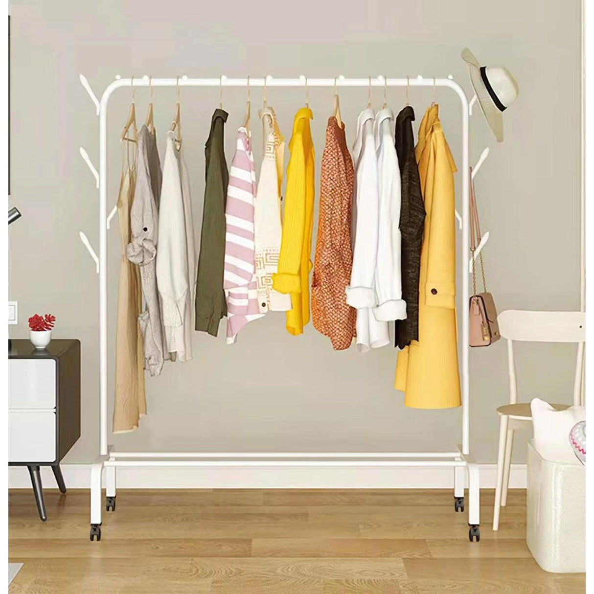Clothing Rack with Lower Storage Shelf & Side Hooks | Sturdy Metal Frame | Space-Saving Clothes & Shoe Organizer