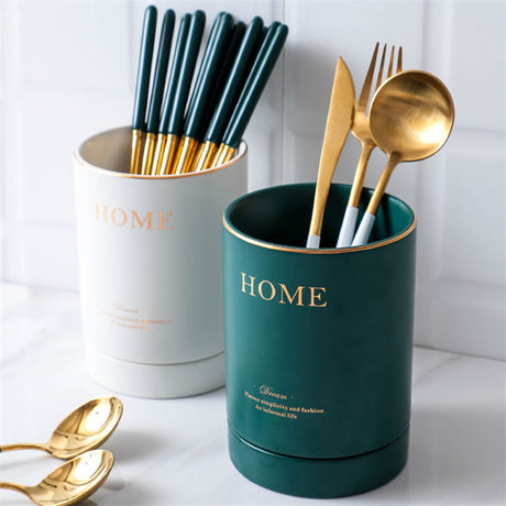 Elegant Ceramic Cutlery Kitchen Multipurpose Holder with Draining Tray | Various Colors- Furaha Finds Kenya