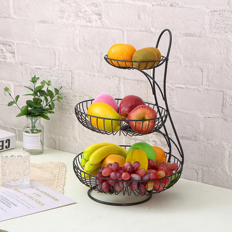 3 Tier Nordic Metallic Fruit and Vegetable Basket Rack | Carbon Steel Organizer in Black and Gold | 40x22x33cm- Furaha Finds Kenya