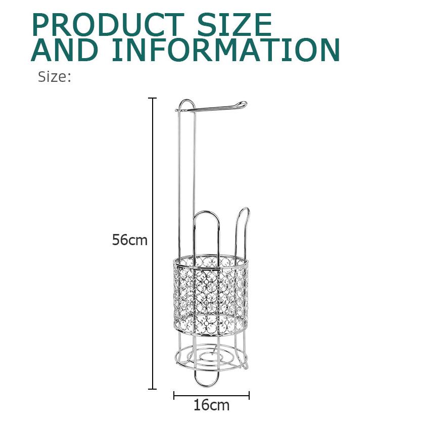 Toilet Tissue Holder | Iron Free Standing Commode Toilet Paper Roll Holder with Storage Basket and Shelf | Brown, Rust Free, Heavy Steel | 56cm long x 16cm wide
