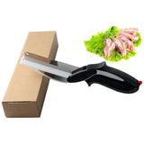 2in1 Clever Food Chopper Cutter Smart Stainless Steel Knife with Built in Cutting Board Chops Fruits, Vegetables & Meat.