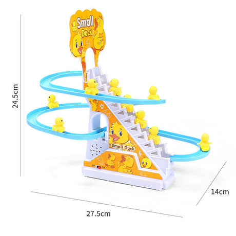 Furaha Finds Duck Slide Kids Toy – Automatic stair climbing with colorful lights, dynamic music, and rechargeable battery.