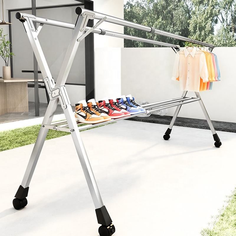 Stainless Steel Expandable Foldable Cloth Drying Rack | Adjustable & Compact Laundry Hanger for Indoor & Outdoor Use | 	67*127*145-240cm