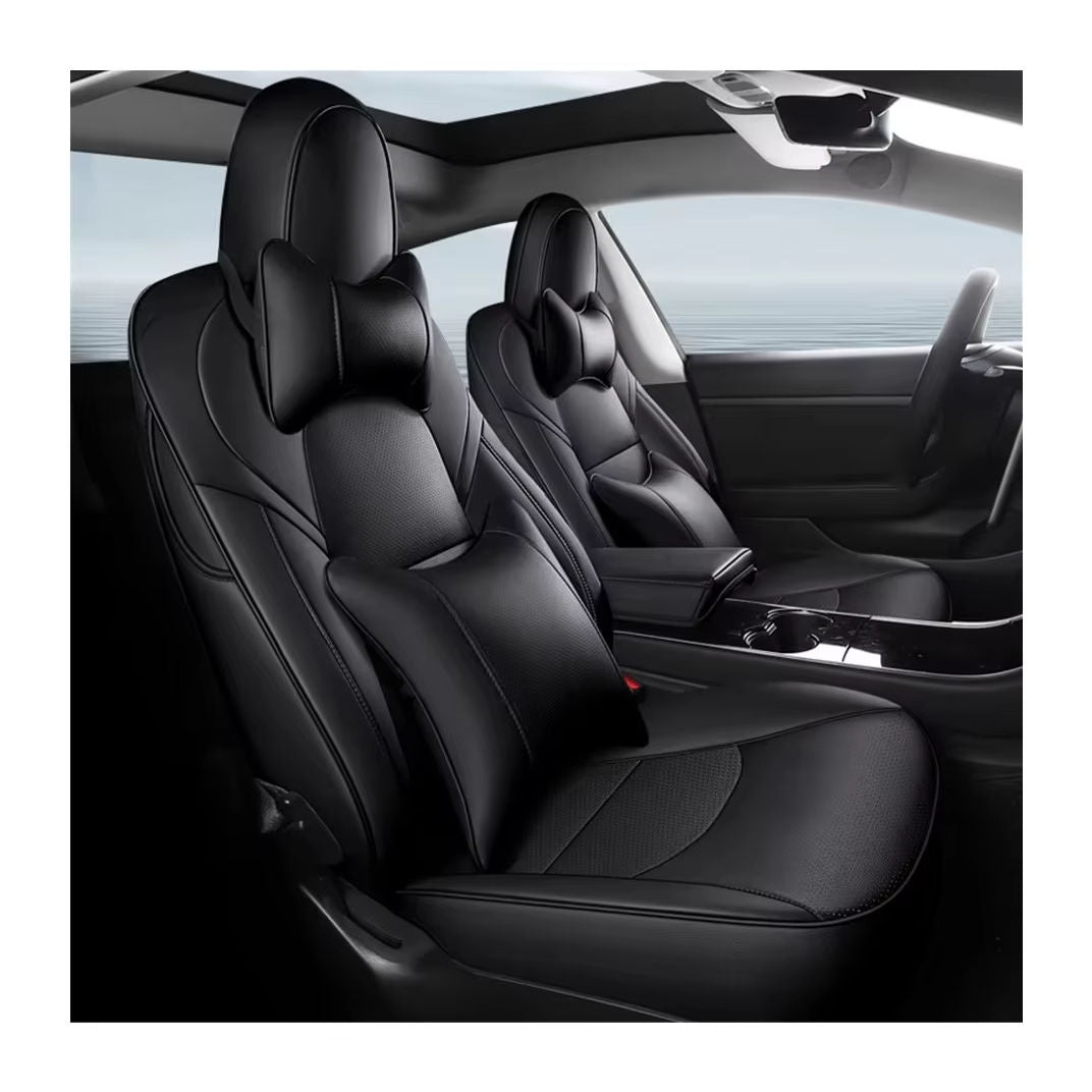 PU Leather Waterproof Car Seat Covers with Lumbar Support Pillows for  5 Seater