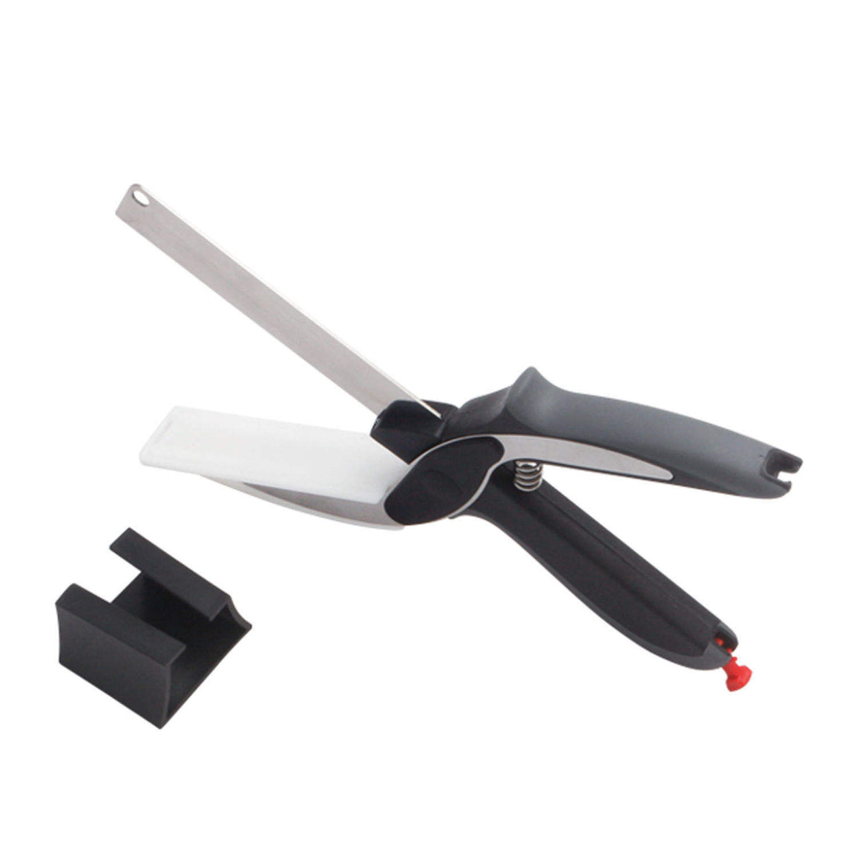 2in1 Clever Food Chopper Cutter Smart Stainless Steel Knife with Built in Cutting Board Chops Fruits, Vegetables & Meat.