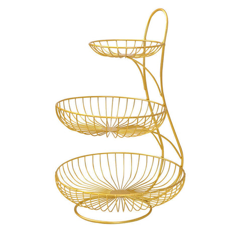 3 Tier Nordic Metallic Fruit and Vegetable Basket Rack | Carbon Steel Organizer in Black and Gold | 40x22x33cm- Furaha Finds Kenya