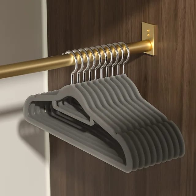 10pcs Set Plastic Luxury Velvet Antislip Hangers | Grey, Pink, Cream - Non-Slip Closet Hangers
