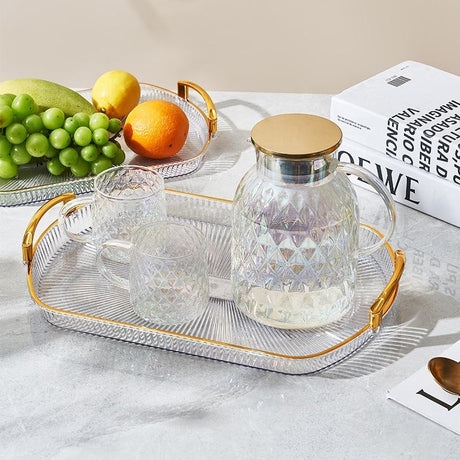 3 Piece Rectangular Transparent Acrylic Gold Plated Trays | Versatile Storage and Serving Tray Set | Ideal For Serving Snacks, Drinks, Or Displaying Decorative Items- Furaha Finds Kenya