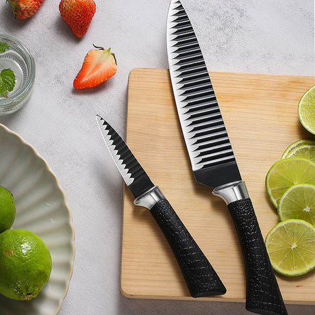 6 Piece Zepter Black Wavy Kitchen Knife Gift Pack | Non-Stick Stainless Steel Knife Set | Elegant Corrugated Design- Furaha Finds Kenya