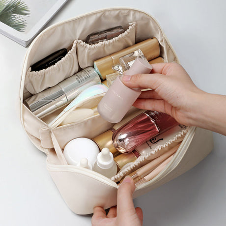 Large Women’s PU Leather Cosmetic Bag | Portable Makeup & Toiletries Organizer
