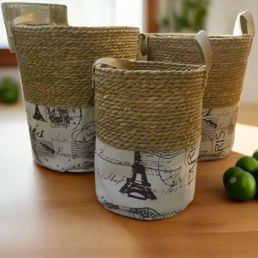 Handmade Woven Storage Baskets - Set of 3 Stackable Laundry Supplies Laundry Supplies