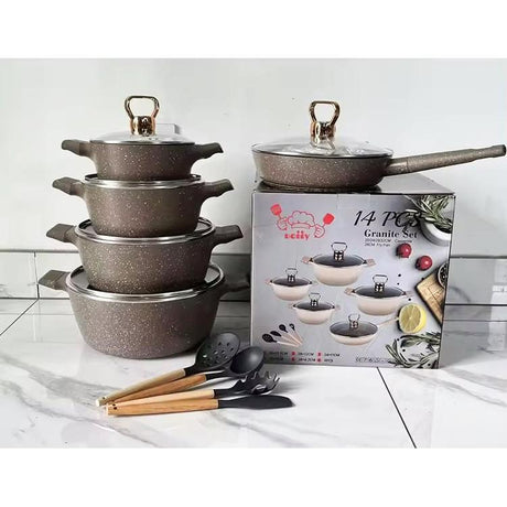 NonStick Granite Cookware Set | 14 Piece with Induction Base | Durable & Easy to Clean | Versatile Kitchen Essentials- Furaha Finds Kenya