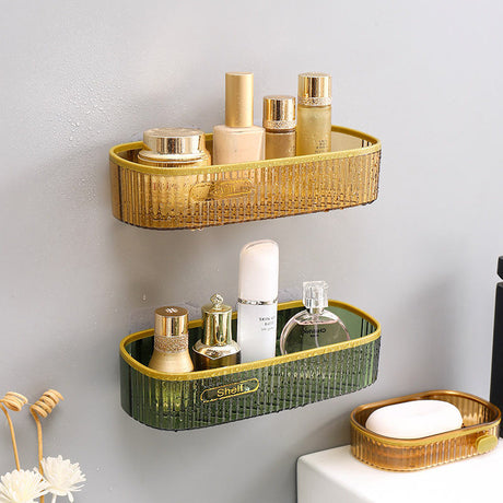 Acrylic Punch Free Bathroom Shelf | Adhesive Sticker | Multipurpose Organizer for Shower Gel or Kitchen | Green, Clear, Gold- Furaha Finds Kenya