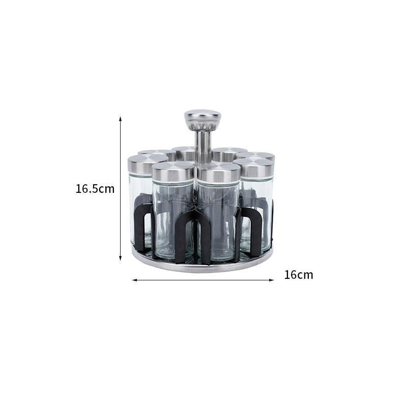 8-in-1 Rotating Spice Carousel Glass Containers with Stainless Steel Lids- Furaha Finds Kenya