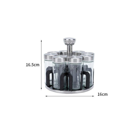 8-in-1 Rotating Spice Carousel Glass Containers with Stainless Steel Lids- Furaha Finds Kenya