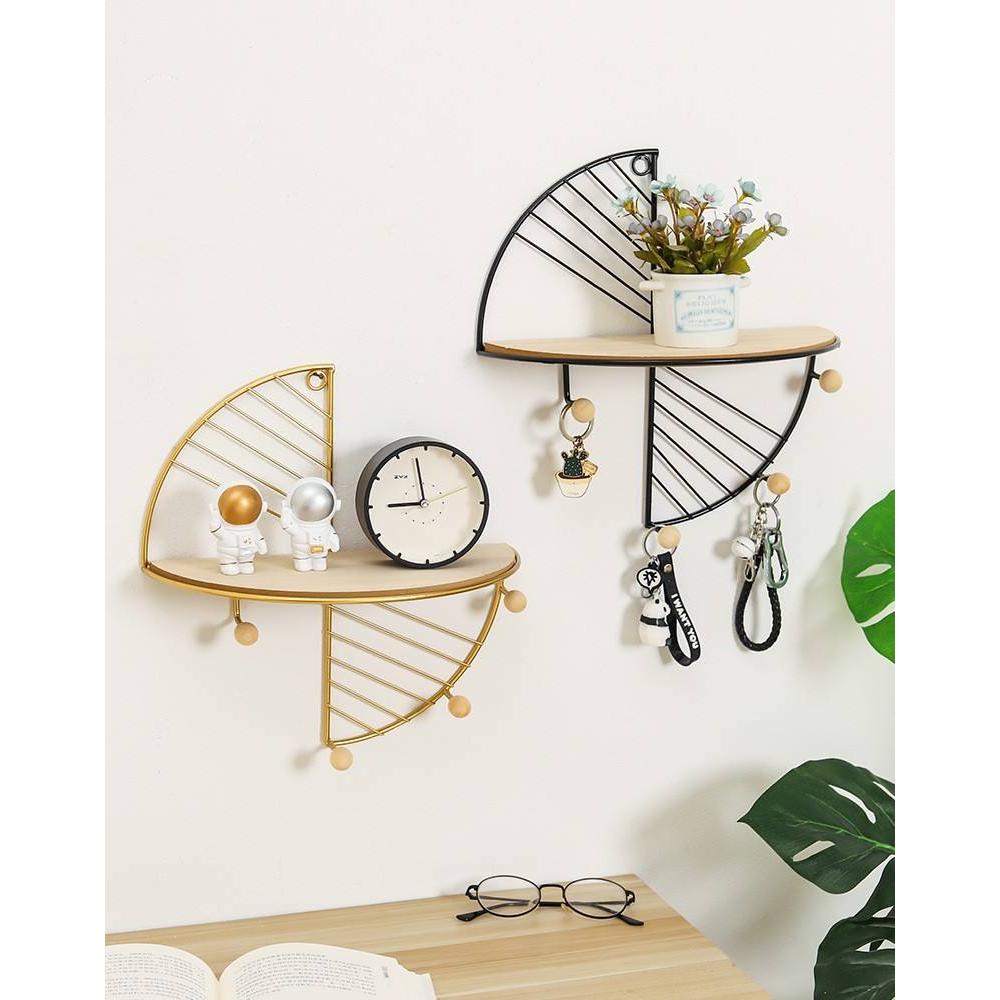Decorative Geometric Wood Wall Shelves | Nordic Metal Storage Display Rack | Floating Wall Mounted Decor