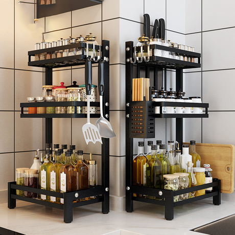 Multifunctional 3 Tier Stainless Steel Spice Rack | Kitchen Countertop Seasoning Organizer with Condiment Jars Storage | L32 x W21 x H60.5 cm- Furaha Finds Kenya