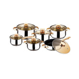 12 Piece Kaisavilla Stainless Steel Cookware Set | Induction Compatible | Thick Bottom & Marble Coating | K-Gold Plate Knob & Handle- Furaha Finds Kenya