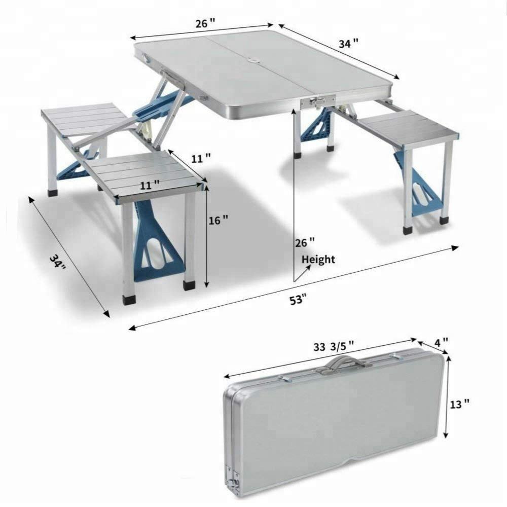 Folding Adjustable Aluminum Alloy Lightweight Outdoor Portable Picnic Camping Chair and Table Set with 4 Seats