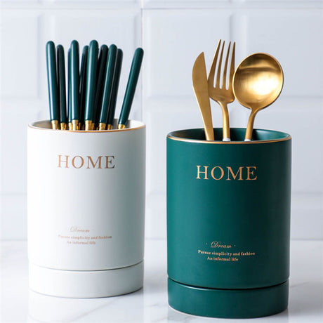 Elegant Ceramic Cutlery Kitchen Multipurpose Holder with Draining Tray | Various Colors- Furaha Finds Kenya