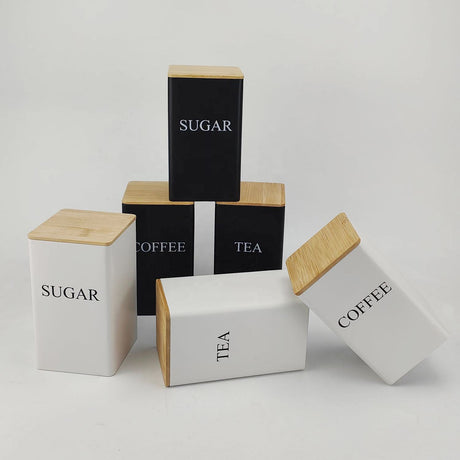 Alloy Canisters Set with Bamboo Holder | Tea, Coffee, Sugar Storage- Furaha Finds Kenya