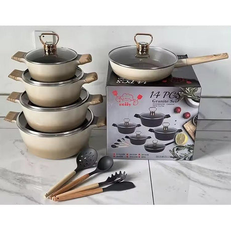 NonStick Granite Cookware Set | 14 Piece with Induction Base | Durable & Easy to Clean | Versatile Kitchen Essentials- Furaha Finds Kenya