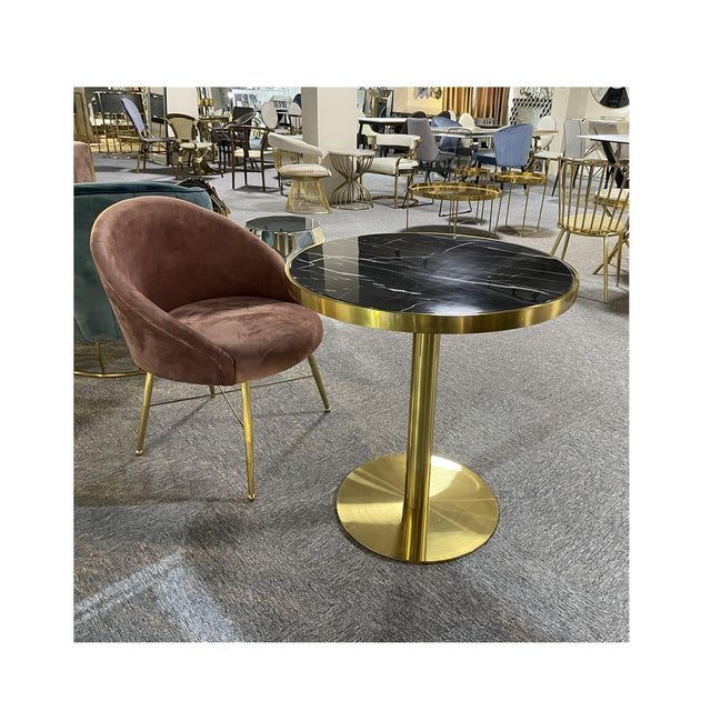 Bistro Hotel Restaurant Dining Coffee Table | Gold Stainless Steel & Black Marble Top Round Table