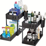 Furaha Finds Double Sliding Under Sink Organizer – 2-tier bathroom and kitchen storage solution for efficient space-saving organization.