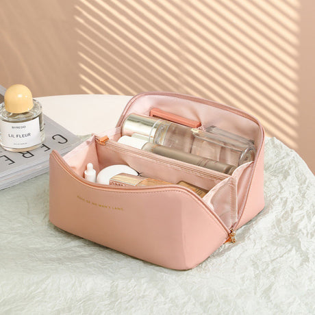 Large Women’s PU Leather Cosmetic Bag | Portable Makeup & Toiletries Organizer
