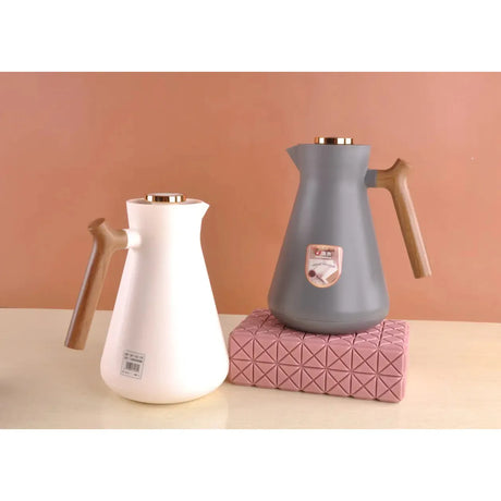 Wooden Handle Thermal Insulated Vacuum Flask | 1.45L | Cream, Light Brown, Green- Furaha Finds Kenya