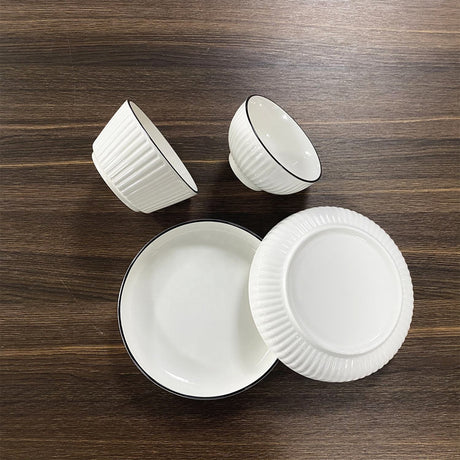 High Quality White Ceramic Embossed 18 pcs Japanese Dinner Set | Includes 6 Plates, 6 Cups, and 6 Bowls- Furaha Finds Kenya