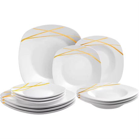 Ceramic Quality 16 Pcs Quadra Dinner Set | Golden Shades | Elegant Square Design- Furaha Finds Kenya