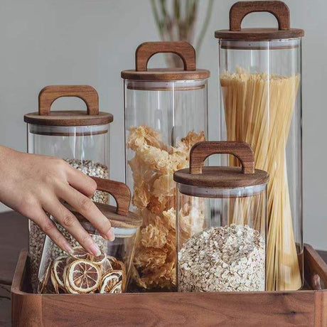 Borosilicate Glassware With Bamboo Air Tight Lid 3pcs Storage Jars