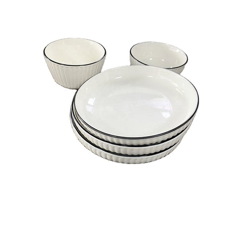 High Quality White Ceramic Embossed 18 pcs Japanese Dinner Set | Includes 6 Plates, 6 Cups, and 6 Bowls- Furaha Finds Kenya