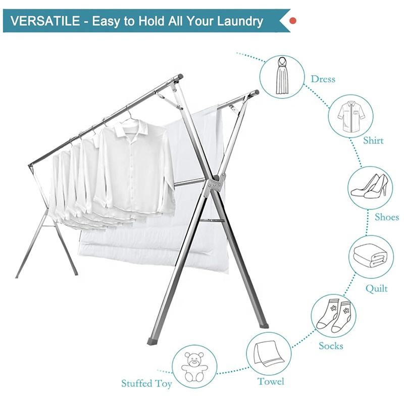 Stainless Steel Expandable Foldable Cloth Drying Rack | Adjustable & Compact Laundry Hanger for Indoor & Outdoor Use | 	67*127*145-240cm