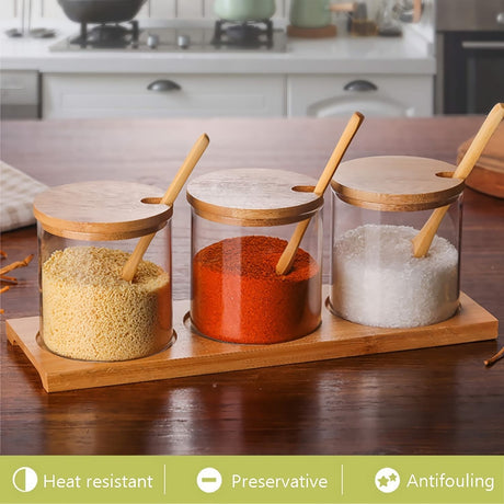 3 Piece Glass Spice Organizer Set with Bamboo Lids- Furaha Finds Kenya