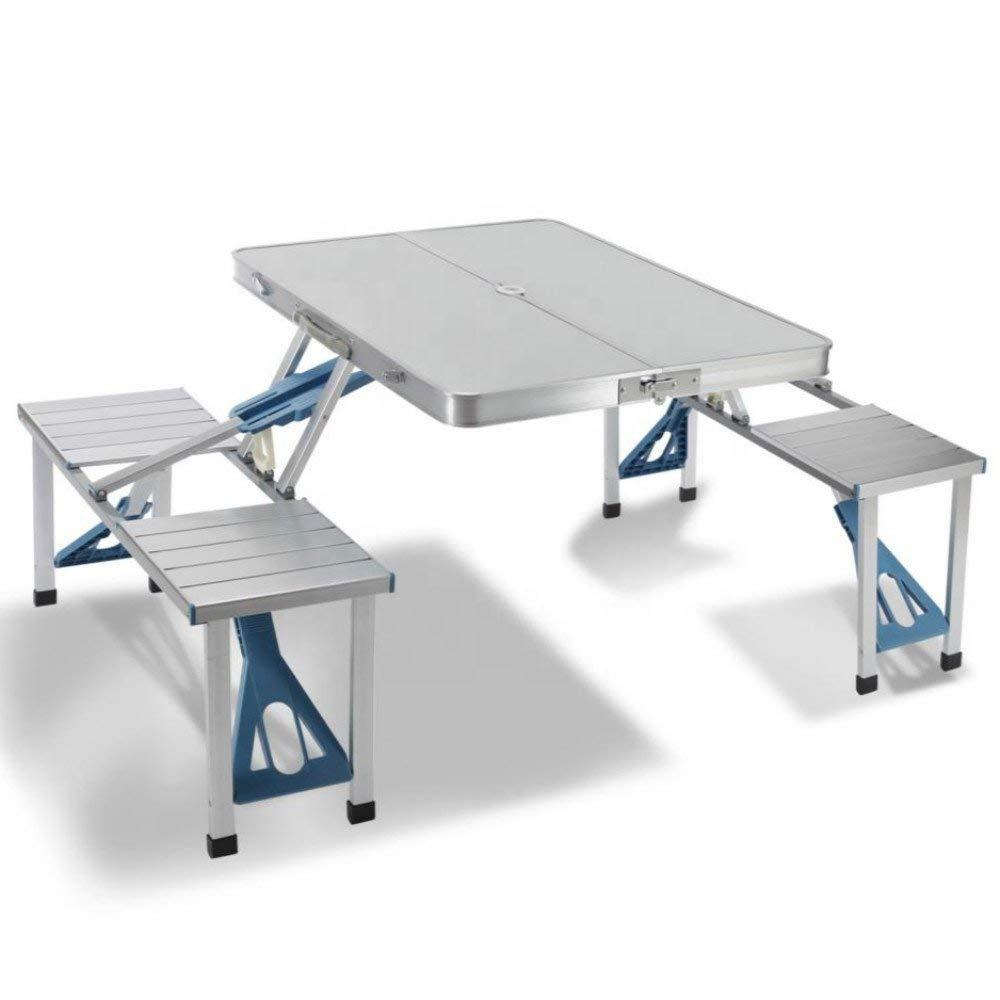 Folding Adjustable Aluminum Alloy Lightweight Outdoor Portable Picnic Camping Chair and Table Set with 4 Seats