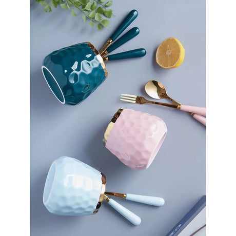 Nordic Light Luxury Fruit Fork and Spoon Ceramic Storage Tank Set | Green, White, Blue- Furaha Finds Kenya